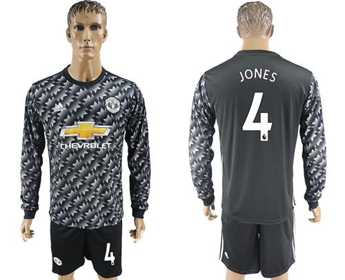Manchester United #4 Jones Black Long Sleeves Soccer Club Jersey